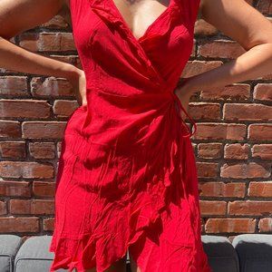 Redish/Orange Wrap Dress